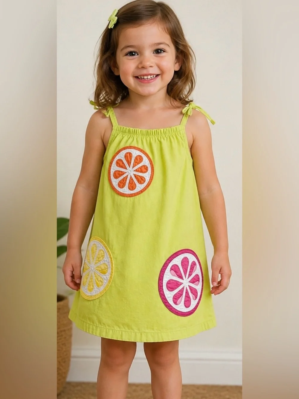Gymboree Citrus Appliqué Sundress Girls 3T Lime Green Summer Dress